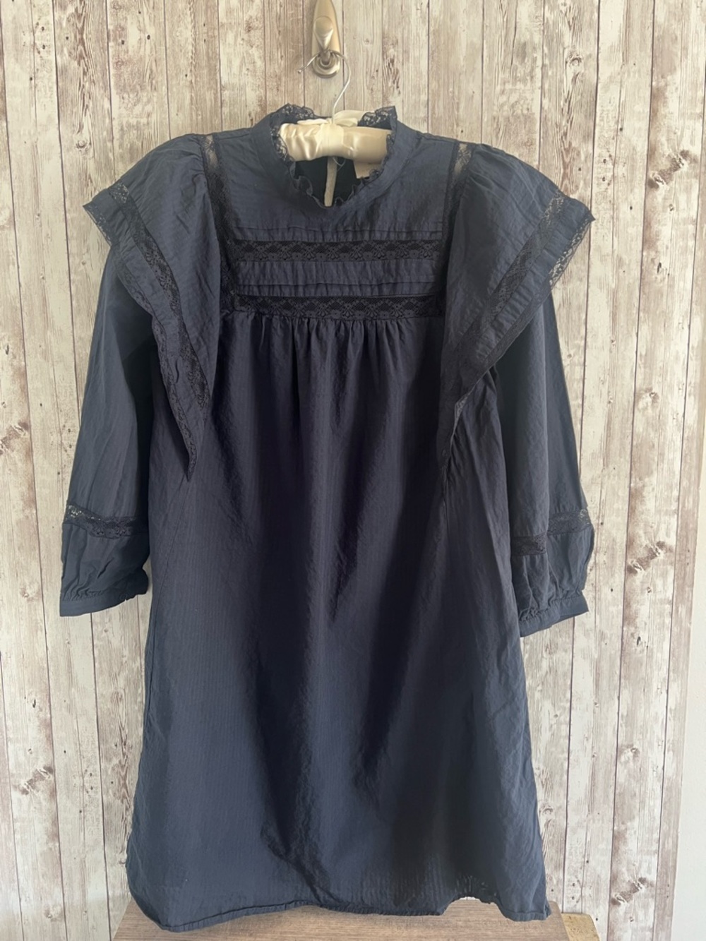Maeve Fleetwood Navy Tunic Lace Puff Sleeve Mini Dress Cotton New England Size 8 - Picture 3 of 8